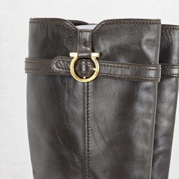 Salvatore Ferragamo Dark Brown Leather Riding Boots - Picture 7 of 16